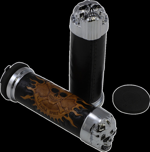 Drag Specialties Chr Skull Grip W/Pln Eyes