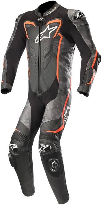 Alpinestars GP Plus v2 Camo 1-Piece Leather Suit - Black/Charcoal/Red Fluorescent - US 46 / EU 56