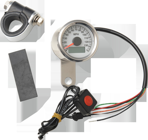 Drag Specialties Speedometer 1.87"Wht Pro