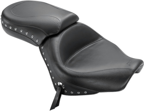 Seat - Wide - Touring - Without Backrest - Two-Piece - Chrome Studded - Black w/Conchos - Spirit 750