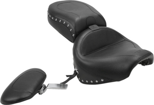 Seat - Wide Touring - With Driver Backrest - Two-Piece - Chrome Studded - Black w/Conchos 8100407