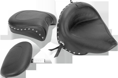 Seat - Wide Touring - With Driver Backrest - Two-Piece - Chrome Studded - Black w/Conchos 8100417