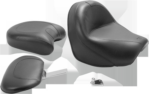 Seat - Vintage - Wide - Touring - With Driver Backrest - Two-Piece - Smooth - Black - VL