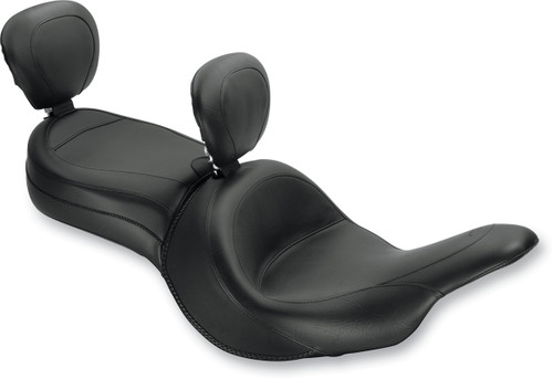 Seat - Vintage - Wide - Touring - With Driver Backrest - One-Piece - Smooth - Black - Vaquero