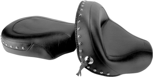 Seat - Wide - Touring - Without Backrest - Two-Piece - Chrome Studded - Black w/Conchos - VStar 950