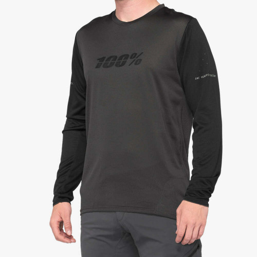 100% Ridecamp Long Sleeve Jersey- Black/Charcoal- SM