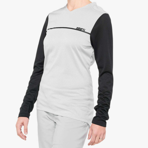 100% Ridecamp Long Sleeve Jersey -Gray/Black- Womens MD