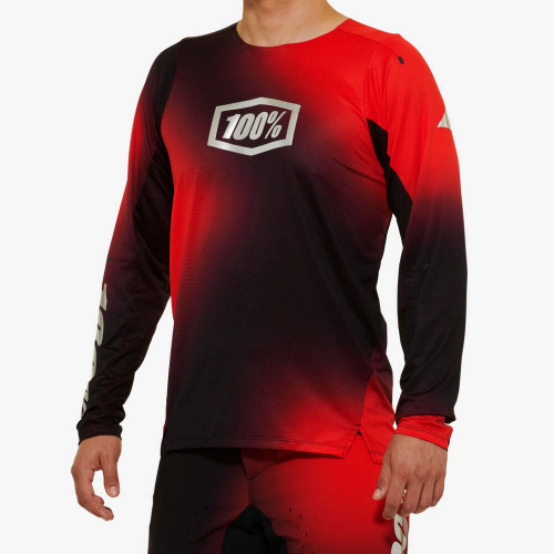100% Rcore Long Sleeve Jersey- Black/Red-SM