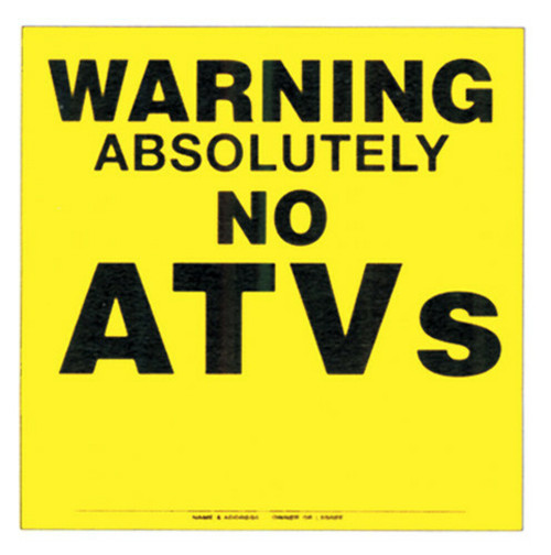 Voss Signs Yellow Plastic Sign 11 1/4" .024 Gauge Warning No Atv's 193 ATV YP