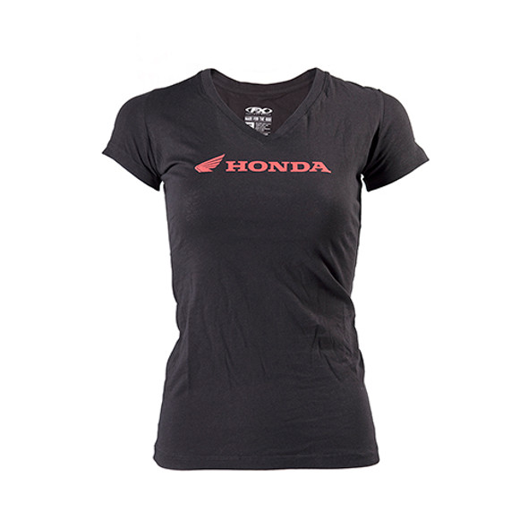 Factory Effex Honda Wing Horizontal Logo Women's V-Neck T-Shirt / Black (Xl) 16-88346