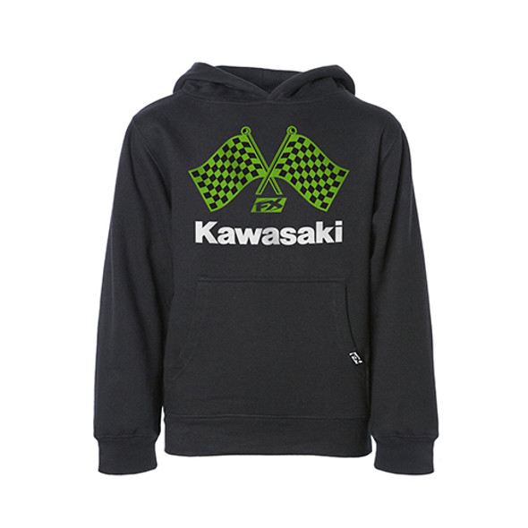 Factory Effex Kawasaki Finish Line Youth Pullover Hoodie / Black (S) 23-88120