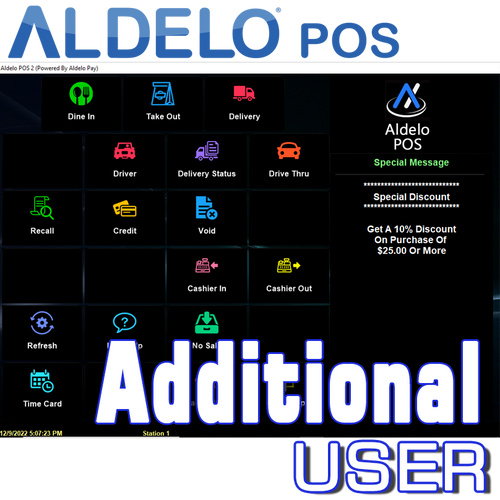 Aldelo POS Additional License Main Menu Screen