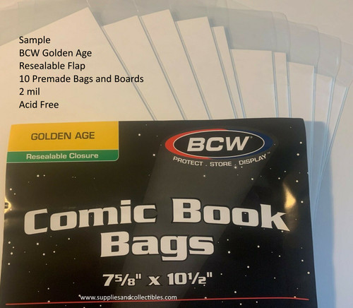 BCW Resealable GOLDEN AGE Comic Bags & Boards PREMADE Sample 2 MIL