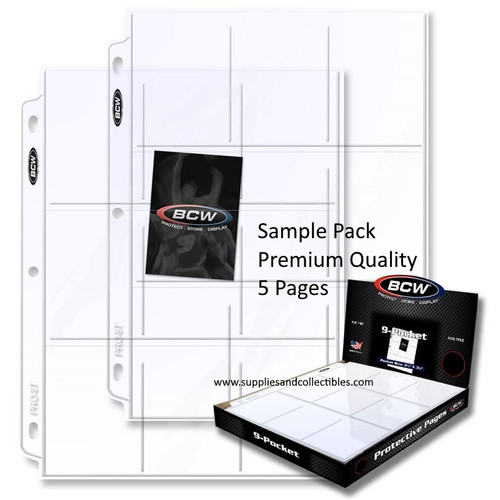 BCW Pro 9 Pocket Page Sample of 5 Ultra Clear for Cards / Coupons  in Binder