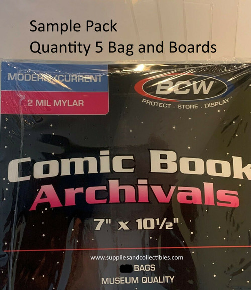 BCW Mylar Current Age Comic Book  Bag & Backing Board Sample  5 PREMADE 2 Mil