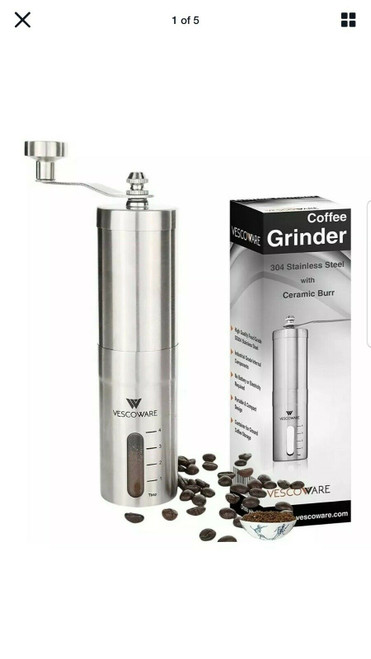 Coffee Grinder SS304 Stainless Steel with Ceramic Burr Adjustable, Consistant, Quiet