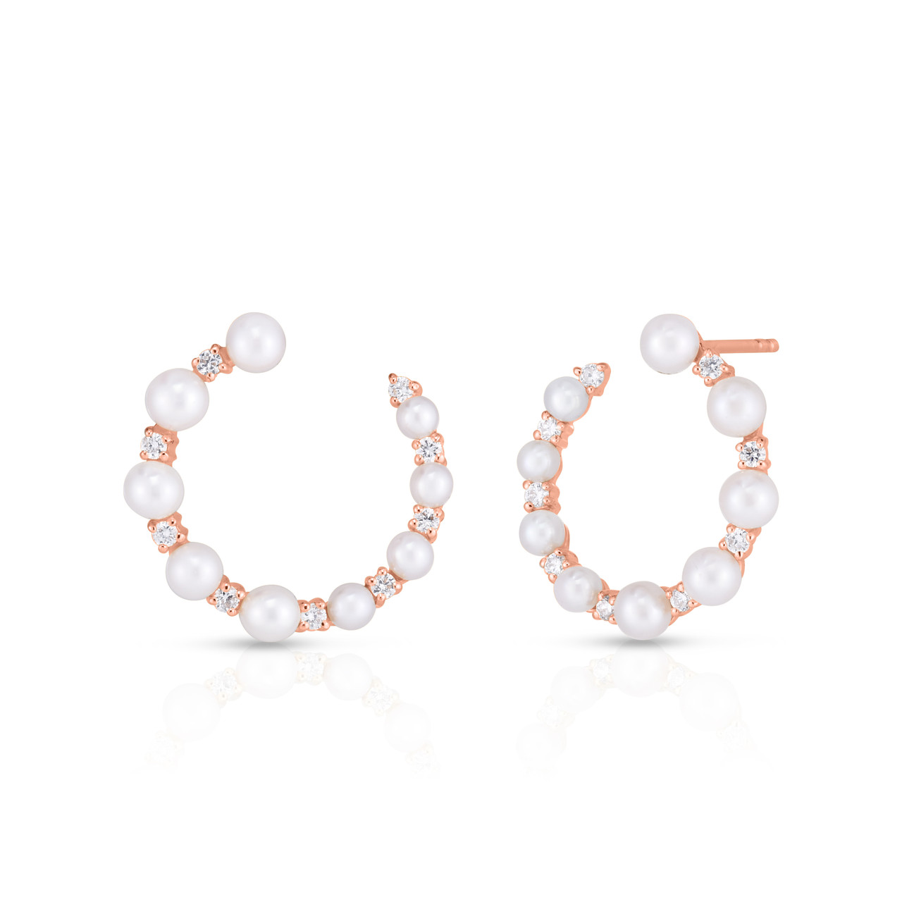 Graduated Pearl & Diamond Garland Hoops - URBAETIS Fine Jewelry