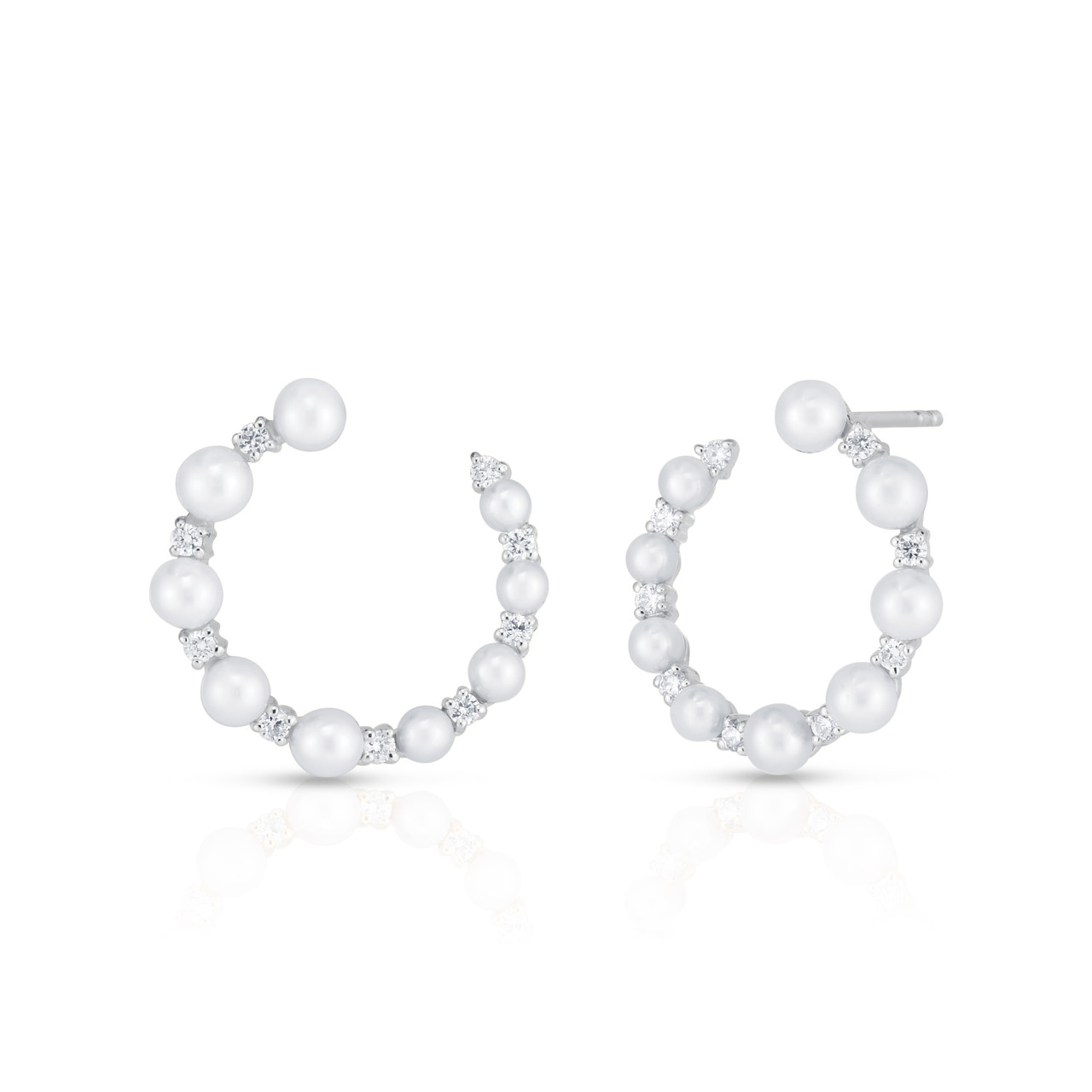 Graduated Pearl & Diamond Garland Hoops - URBAETIS Fine Jewelry