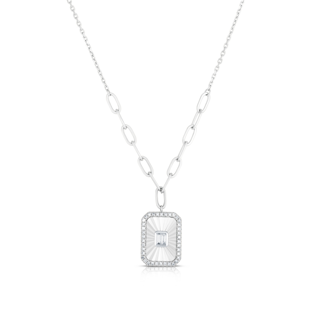 Fluted Baguette and Pave Diamond Pendant - URBAETIS Fine Jewelry