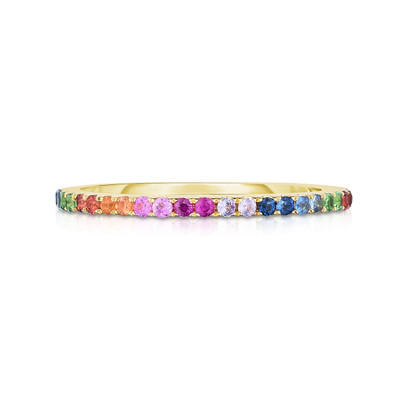 Rainbow Mixed Gemstone 1/2 Eternity Ring, 14k yellow gold- Urbaetis Fine Jewelry Rainbow Mixed Gemstone 1/2 Eternity Ring, 14k yellow gold- Urbaetis Fine Jewelry