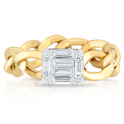 TriBeCa Emerald Diamond Illusion Curb Chain Ring, baguette and round diamonds form the illusion of one single emerald diamond, 14k yellow gold - Urbaetis Fine Jewelry TriBeCa Emerald Diamond Illusion Curb Chain Ring, baguette and round diamonds form the illusion of one single emerald diamond, 14k yellow gold - Urbaetis Fine Jewelry