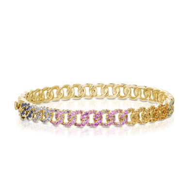 Rainbow Sapphire Curb Link Bangle, 14k yellow gold - URBAETIS Fine Jewelry Rainbow Sapphire Curb Link Bangle, 14k yellow gold - URBAETIS Fine Jewelry