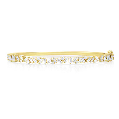 Baguette and Round Diamond Bangle, 14K Yellow Gold- URBAETIS Fine Jewelry Baguette and Round Diamond Bangle, 14K Yellow Gold- URBAETIS Fine Jewelry