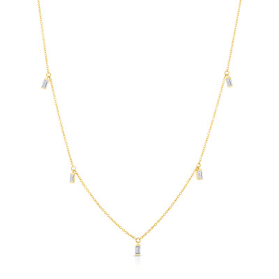 Baguette Diamond Drop Station Necklace, 14K Yellow Gold- URBAETIS Fine Jewelry Baguette Diamond Drop Station Necklace, 14K Yellow Gold- URBAETIS Fine Jewelry