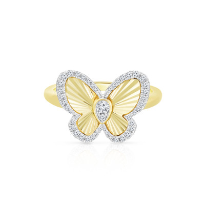 Fluted Pear Illusion Diamond Butterfly Ring, 14K Yellow Gold- URBAETIS Fine Jewelry Fluted Pear Illusion Diamond Butterfly Ring, 14K Yellow Gold- URBAETIS Fine Jewelry