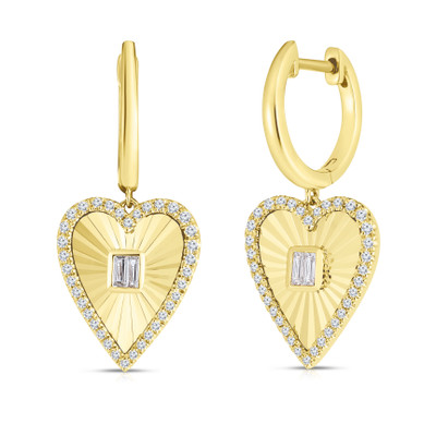 Fluted Baguette and Diamond Heart Earrings- 14K Yellow Gold- URBAETIS Fine Jewelry Fluted Baguette and Diamond Heart Earrings- 14K Yellow Gold- URBAETIS Fine Jewelry