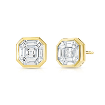 Asscher Diamond Illusion Studs, 14k yellow gold - URBAETIS Fine Jewelry Asscher Diamond Illusion Studs, 14k yellow gold - URBAETIS Fine Jewelry