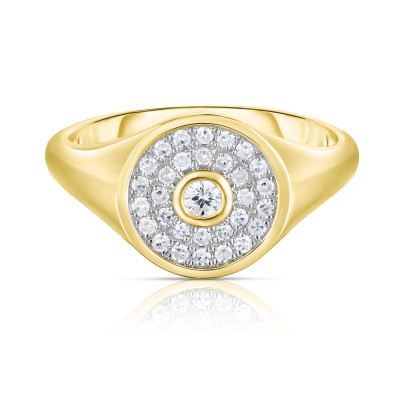 Pave' and Round Diamond Signet Ring, 14k Yellow Gold - URBAETIS Fine Jewelry Pave' and Round Diamond Signet Ring, 14k Yellow Gold - URBAETIS Fine Jewelry