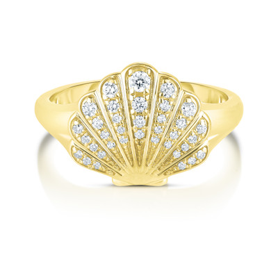 Diamond Shell Signet Ring, 14K Yellow gold- URBAETIS Fine Jewelry Diamond Shell Signet Ring, 14K Yellow gold- URBAETIS Fine Jewelry