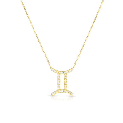Diamond Gemini Zodiac Sign Necklace, 14k yellow gold - URBAETIS Fine Jewelry Diamond Gemini Zodiac Sign Necklace, 14k yellow gold - URBAETIS Fine Jewelry