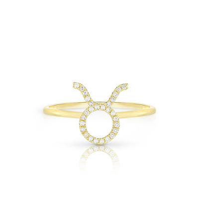 Diamond Taurus Zodiac Sign Ring, 14k yellow gold - URBAETIS Fine Jewelry Diamond Taurus Zodiac Sign Ring, 14k yellow gold - URBAETIS Fine Jewelry