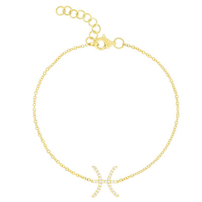 Diamond Pisces Zodiac Sign Bracelet, 14k yellow gold - URBAETIS Fine Jewelry Diamond Pisces Zodiac Sign Bracelet, 14k yellow gold - URBAETIS Fine Jewelry