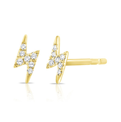 Diamond Lightning Bolt Studs, 14K Yellow Gold- URBAETIS Fine Jewelry