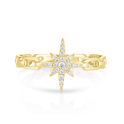 Diamond Starburst Chain Link Ring ,14K Yellow Gold- URBAETIS Fine Jewelry Diamond Starburst Chain Link Ring ,14K Yellow Gold- URBAETIS Fine Jewelry