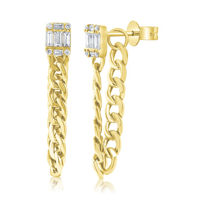 Emerald Illusion Curb Chain Studs, 14K Yellow Gold- URBAETIS Fine Jewelry Emerald Illusion Curb Chain Studs, 14K Yellow Gold- URBAETIS Fine Jewelry