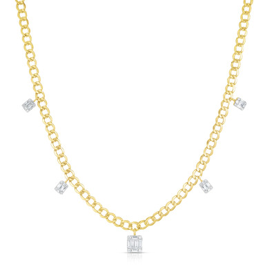 Petite Emerald and Large Emerald Center Dangle Necklace, 14K Yellow Gold- URBAETIS Fine Jewelry Petite Emerald and Large Emerald Center Dangle Necklace, 14K Yellow Gold- URBAETIS Fine Jewelry