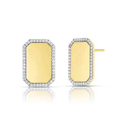 Diamond Border Dog Tag Studs, 14k yellow gold - URBAETIS Fine Jewelry Diamond Border Dog Tag Studs, 14k yellow gold - URBAETIS Fine Jewelry