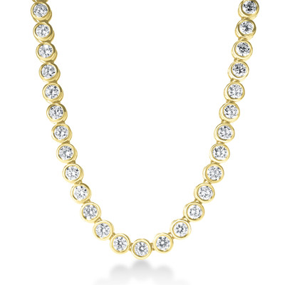 Bezel Set Lab Diamond Tennis Necklace,  12 carat total weight, 14k yellow gold - URBAETIS Fine Jewelry