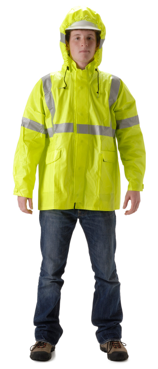 FR Rain Jacket with Hood, Hi Vis Class 3 Rain Gear - ArcLite by NASCO