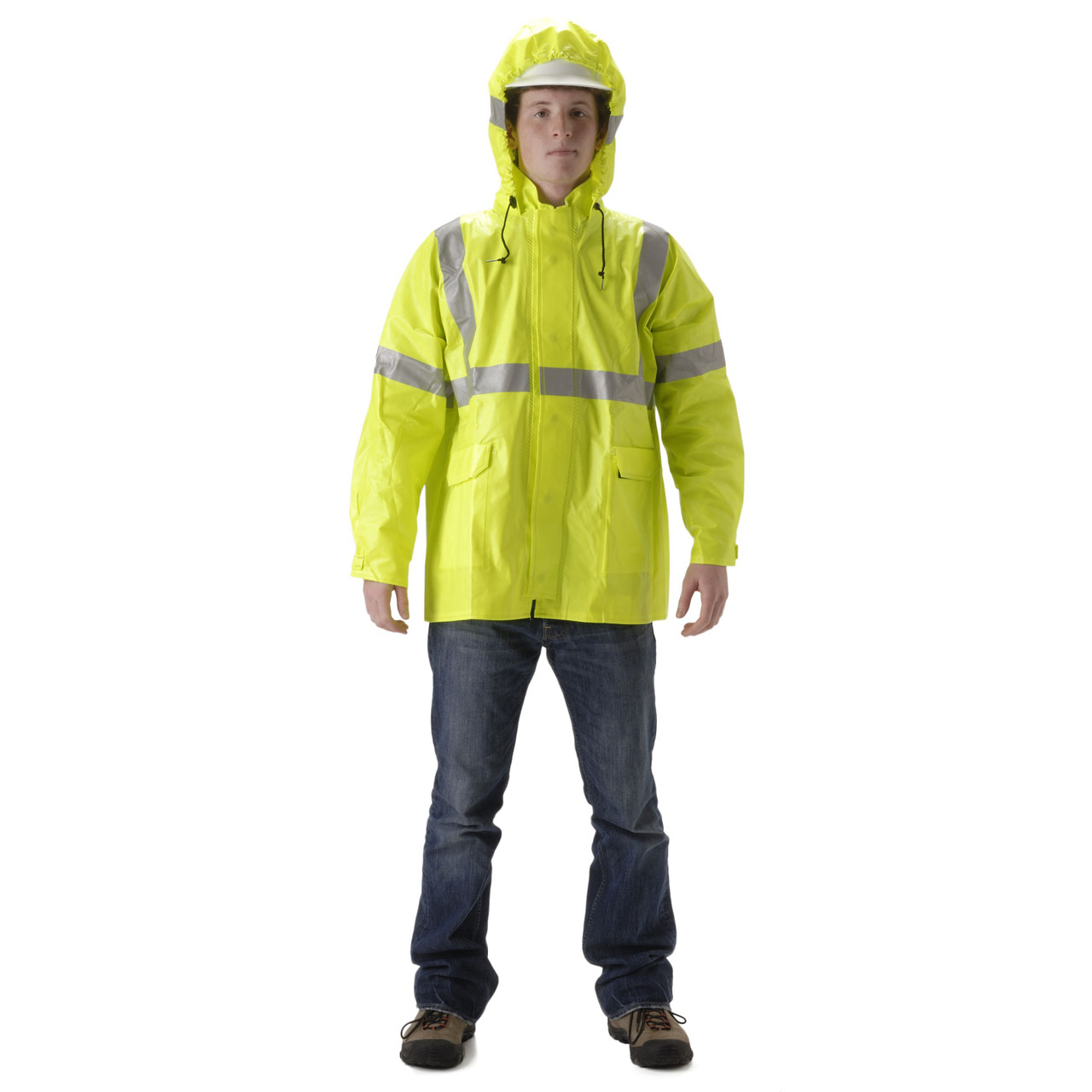 FR Rain Jacket with Hood, Hi Vis Class 3 Rain Gear ArcLite by NASCO