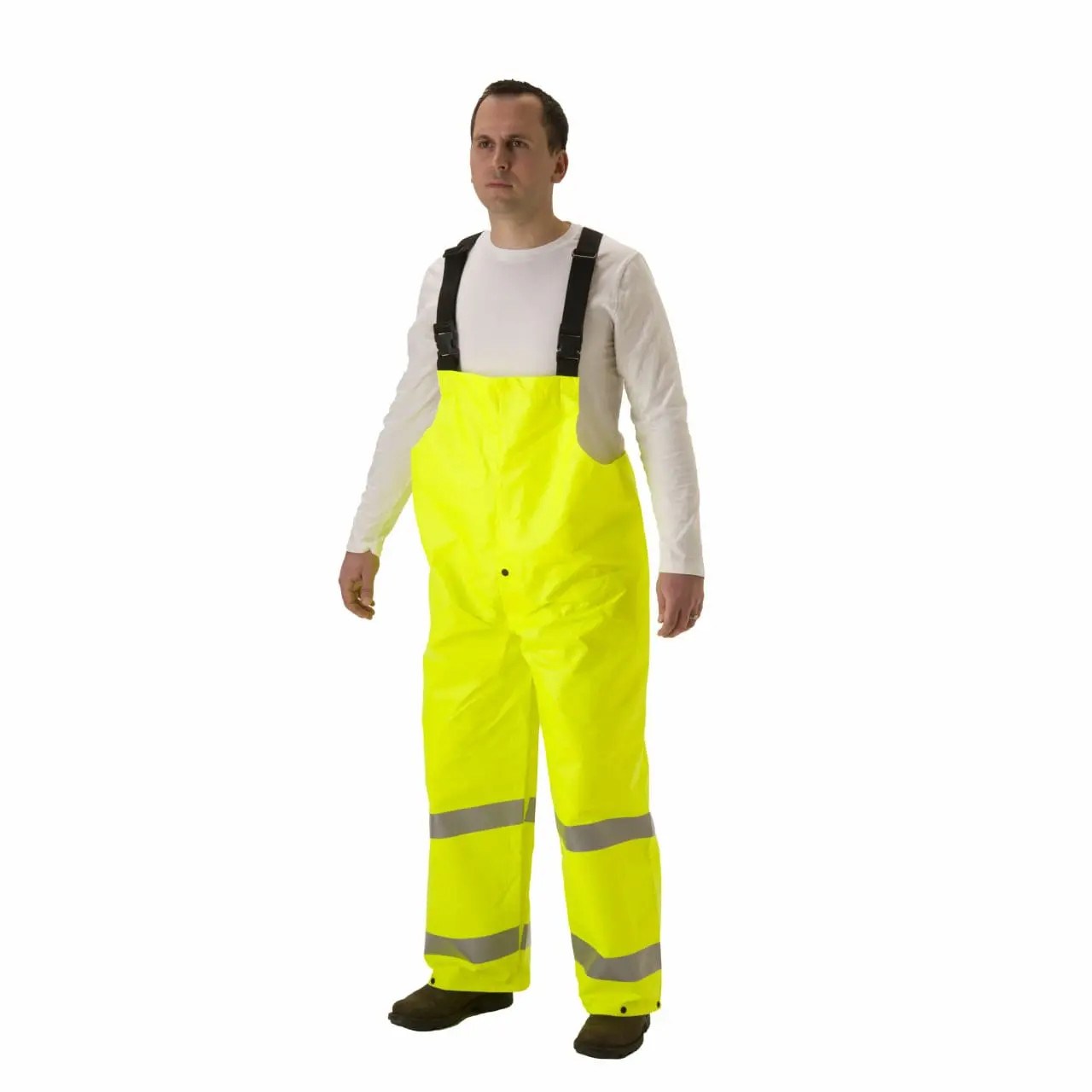 FR Rain Bib with Fly, Class E Hi Vis Lightweight Rain Gear