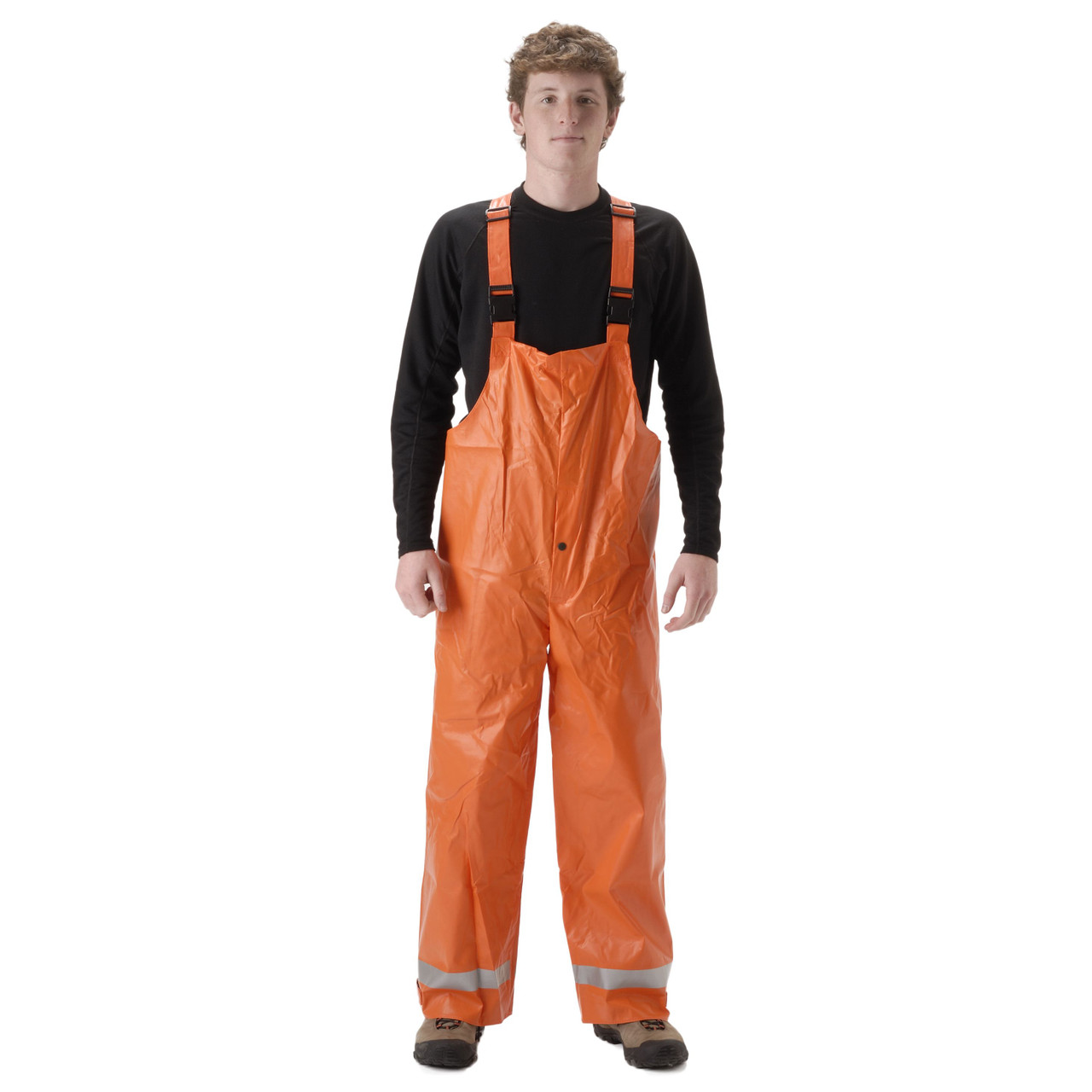 Burnt Orange FR Rain Bib Fly Front, CAT 1 Arc Flash ArcLite by NASCO