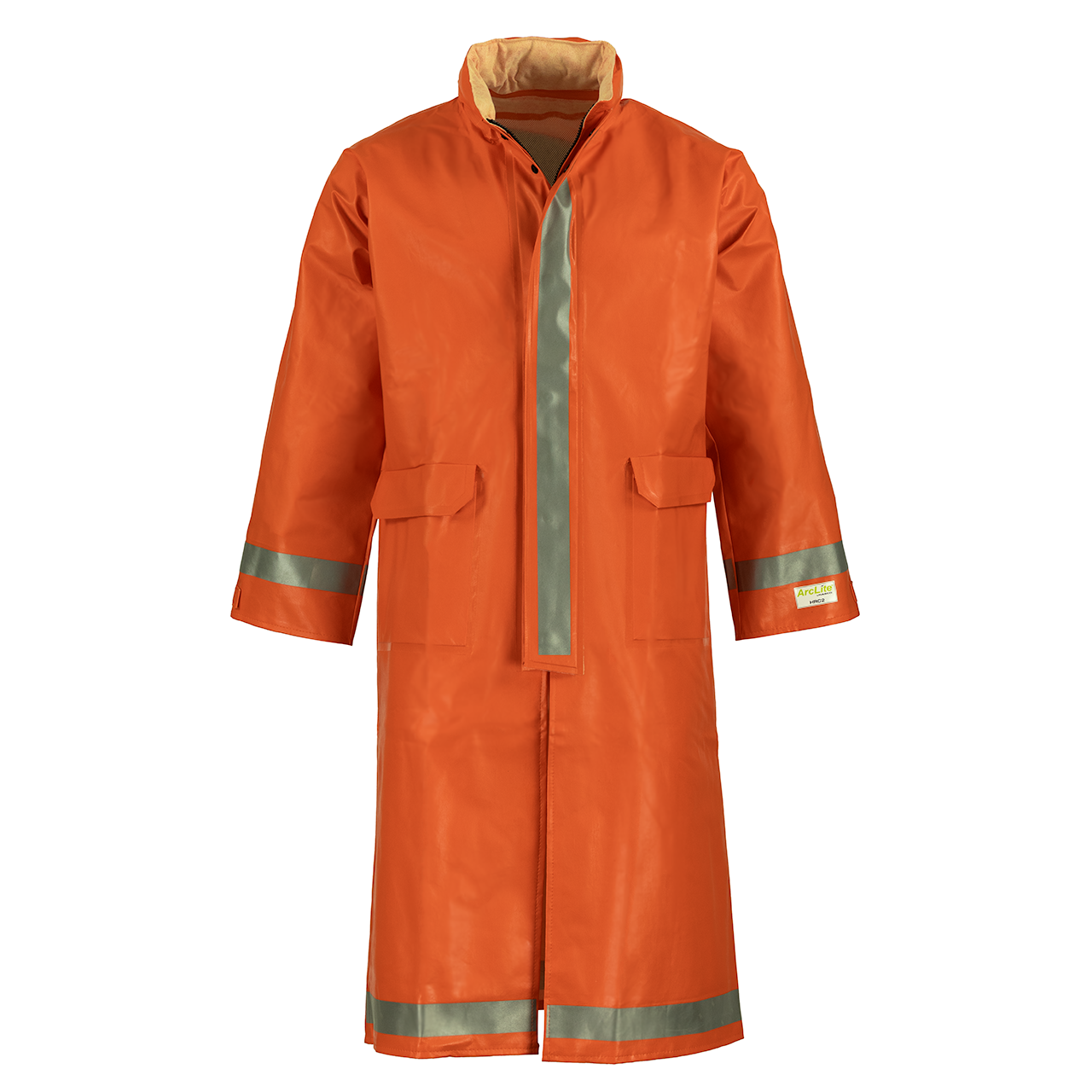 Burnt Orange FR Rain Coat with Hood for Lineworkers, CAT Arc