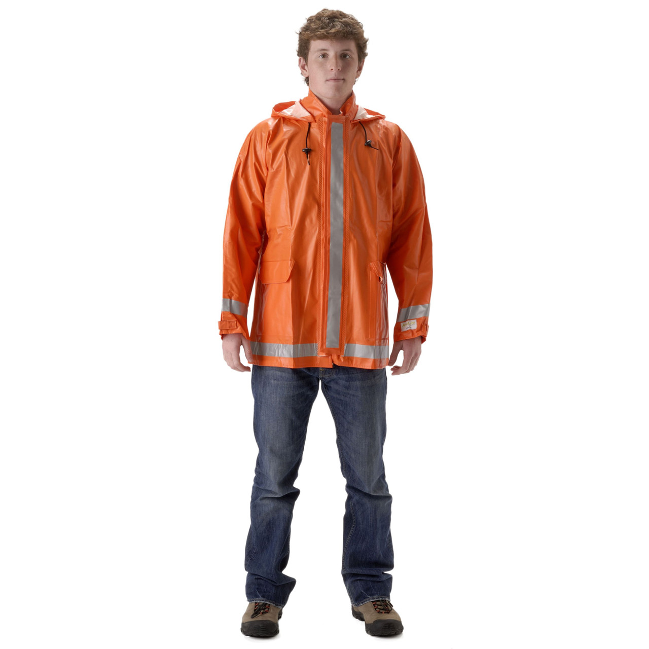 FR Rain Jacket with Attached Hood Burnt Orange, CAT 1 Arc Flash
