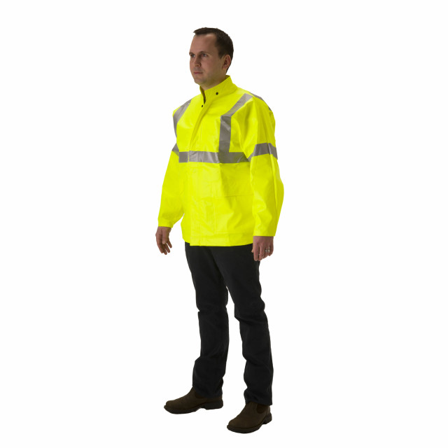 Hi Vis Class 3 FR Rain Jacket with Hood, Lightweight Rain Gear ...