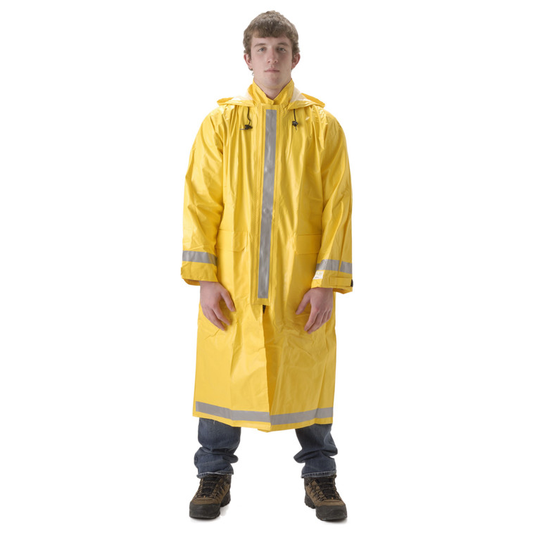 ArcLite Yellow FR Rain Coat | Arc Flash CAT 2 | Attached Hood in Collar